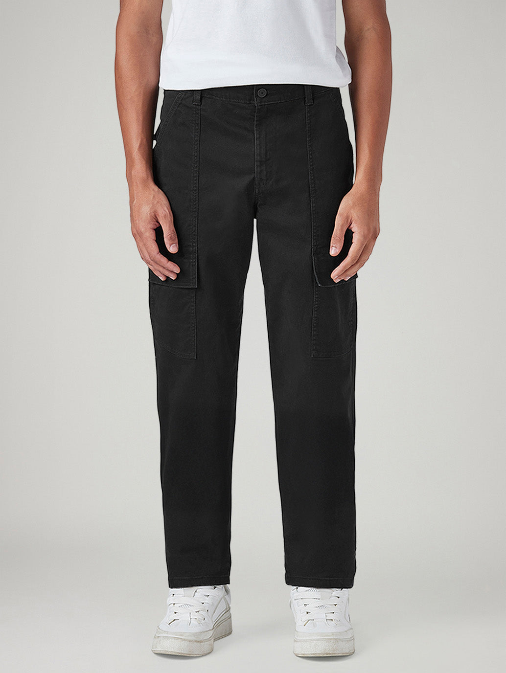 Men's Black Straight Fit Mid Rise Commuter Cargos - bae54452-ea9f-4d57-92c1-fb6d6c56310f View