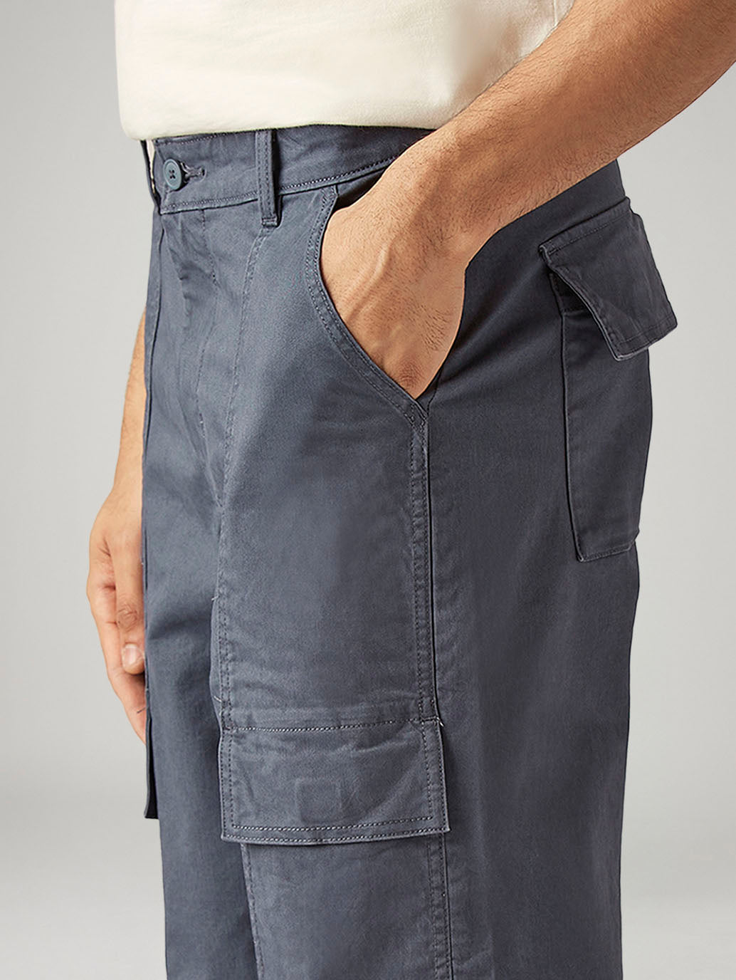 Men's Grey Straight Fit Commuter Mid Rise Trousers - Detail View