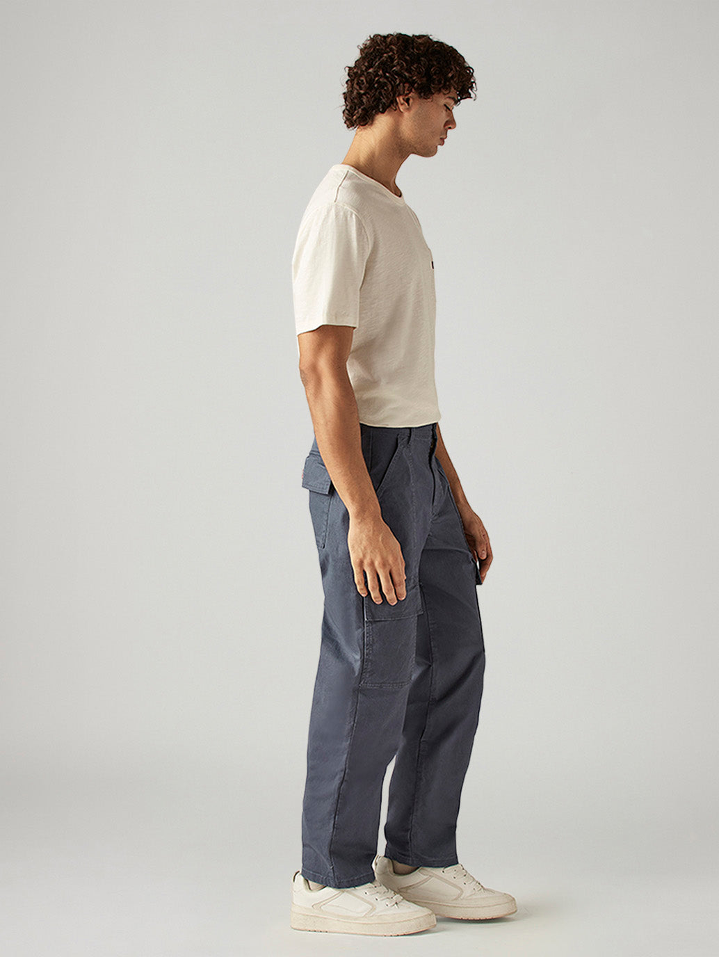 Men's Grey Straight Fit Commuter Mid Rise Trousers - Side View