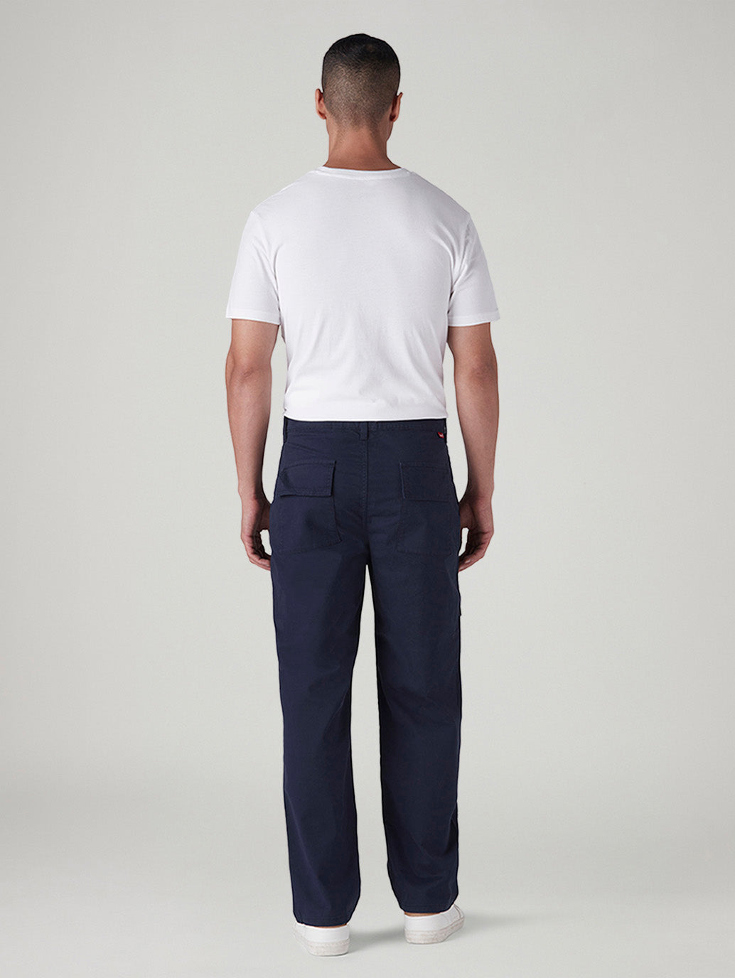 Men's Navy Straight Fit Mid Rise Cargos - Back View