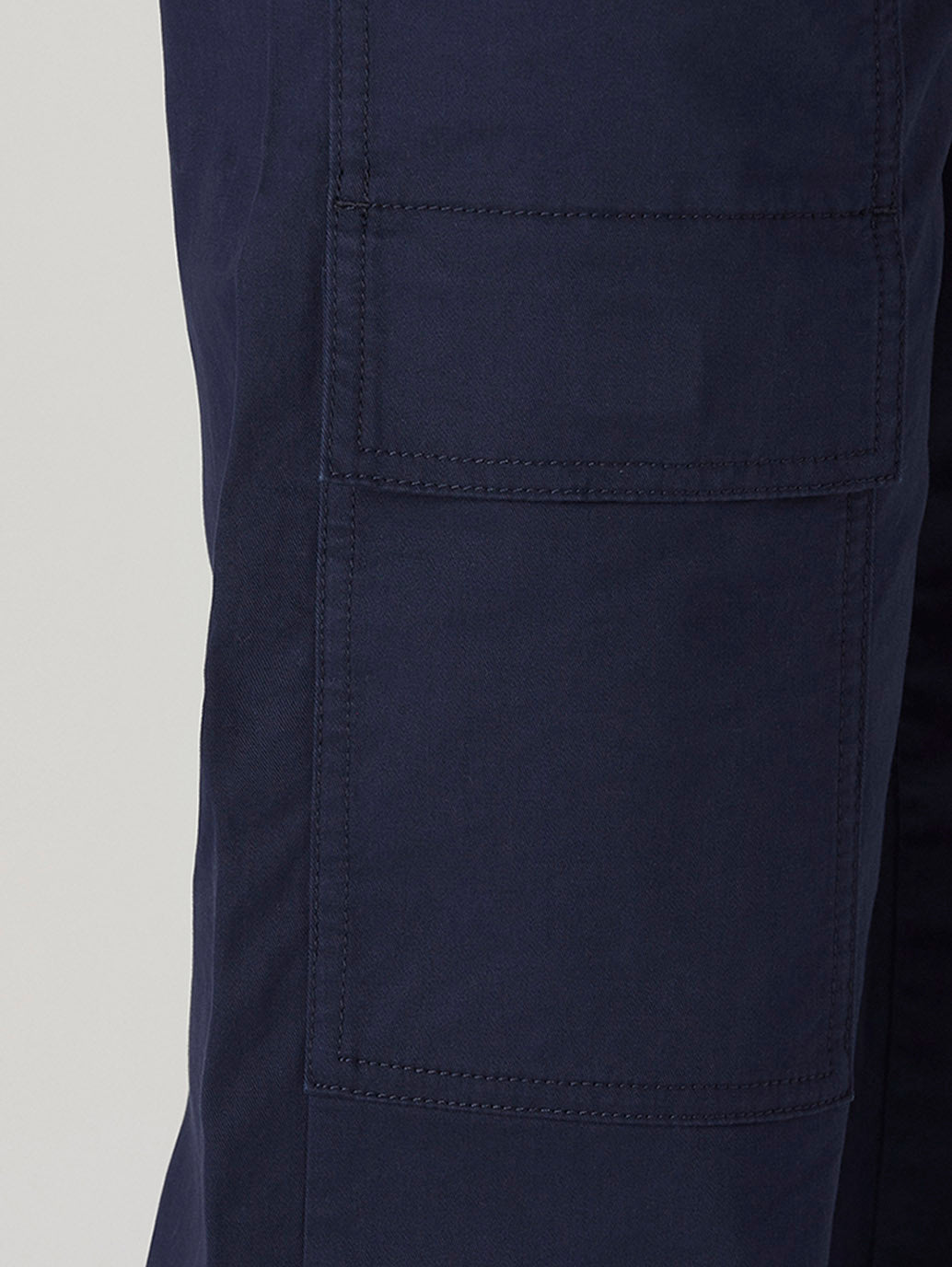 Men's Navy Straight Fit Mid Rise Cargos - Detail View