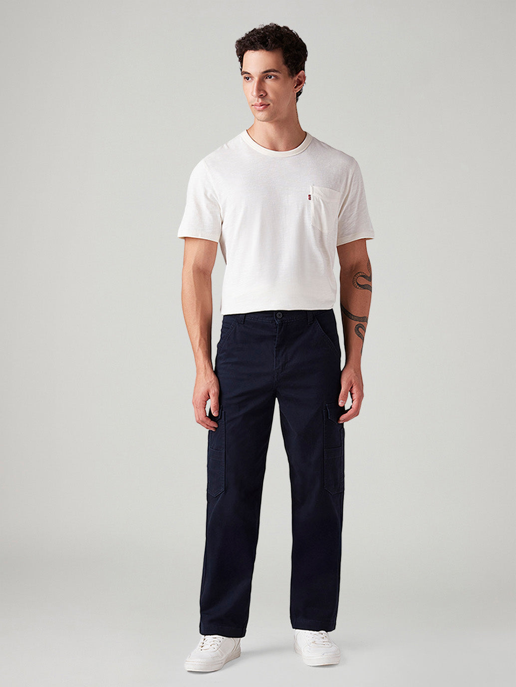Men's Navy Straight Fit Mid Rise Commuter Cargos - Front View