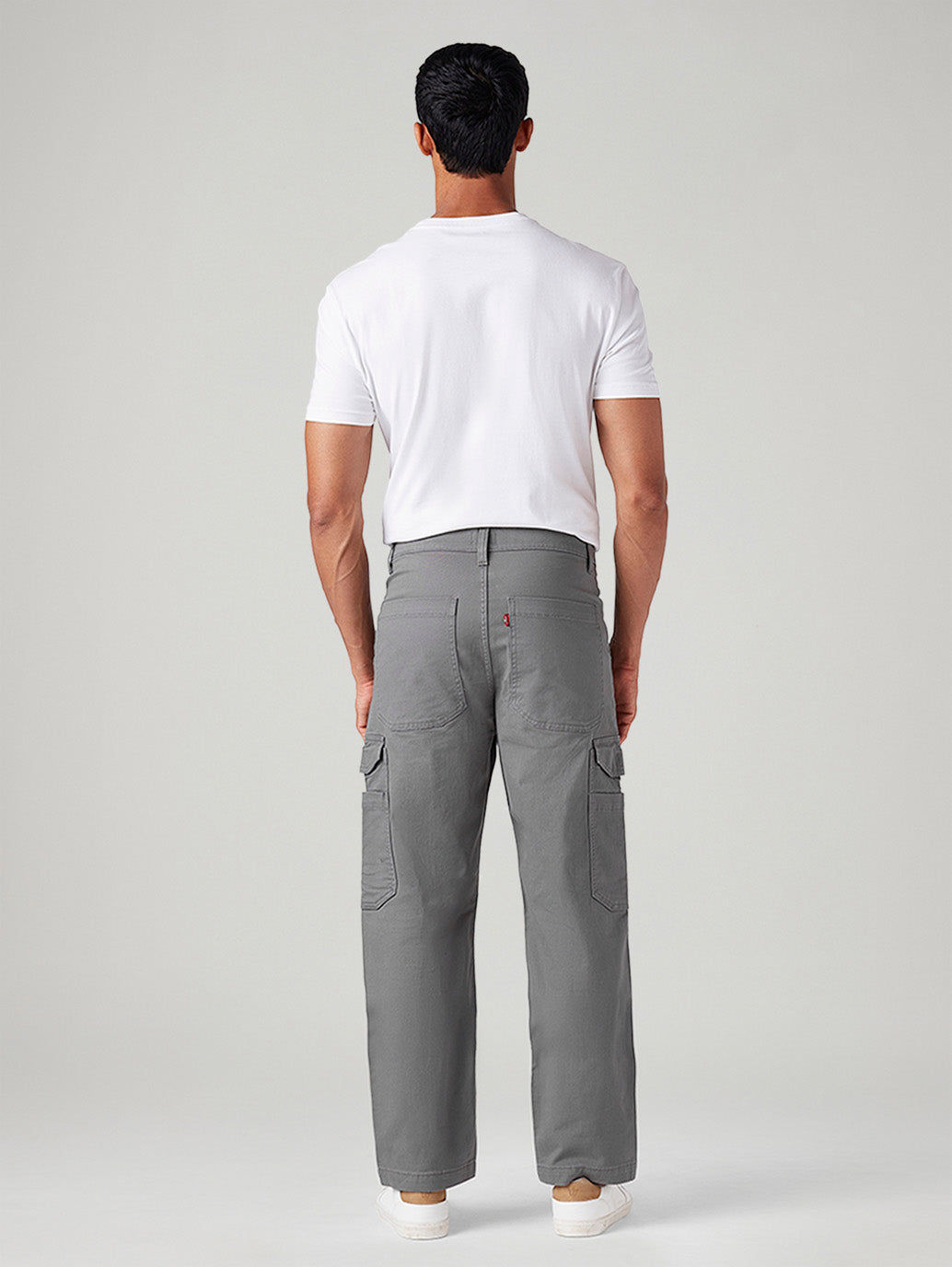 Men's Grey Straight Fit Mid Rise Commuter Cargos - Back View