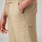 Men's Khaki Relaxed Tapered Fit Mid Rise Linen Cargos - 20 View