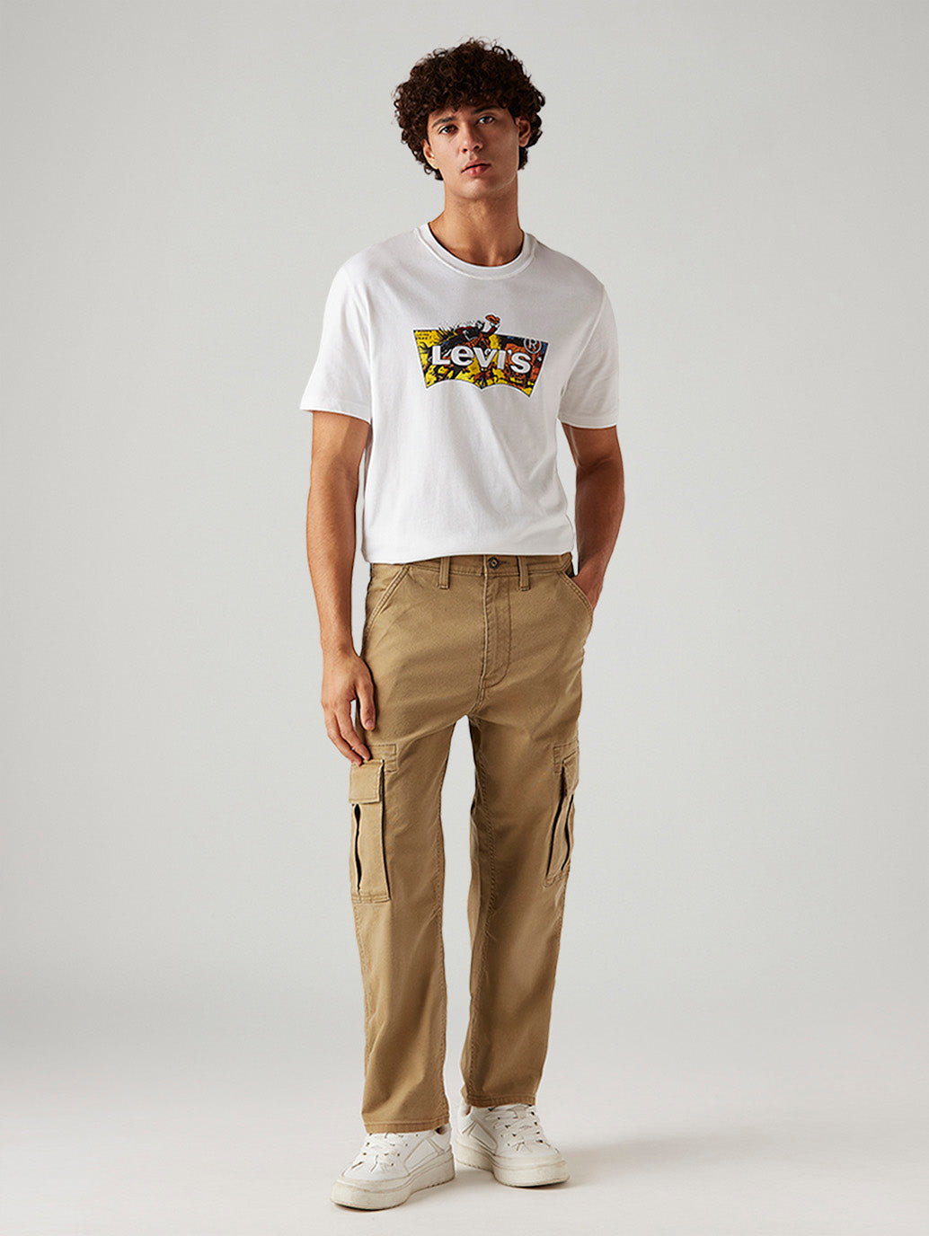 Men's 568 Brown Loose Fit Mid Rise Cargos - Front View