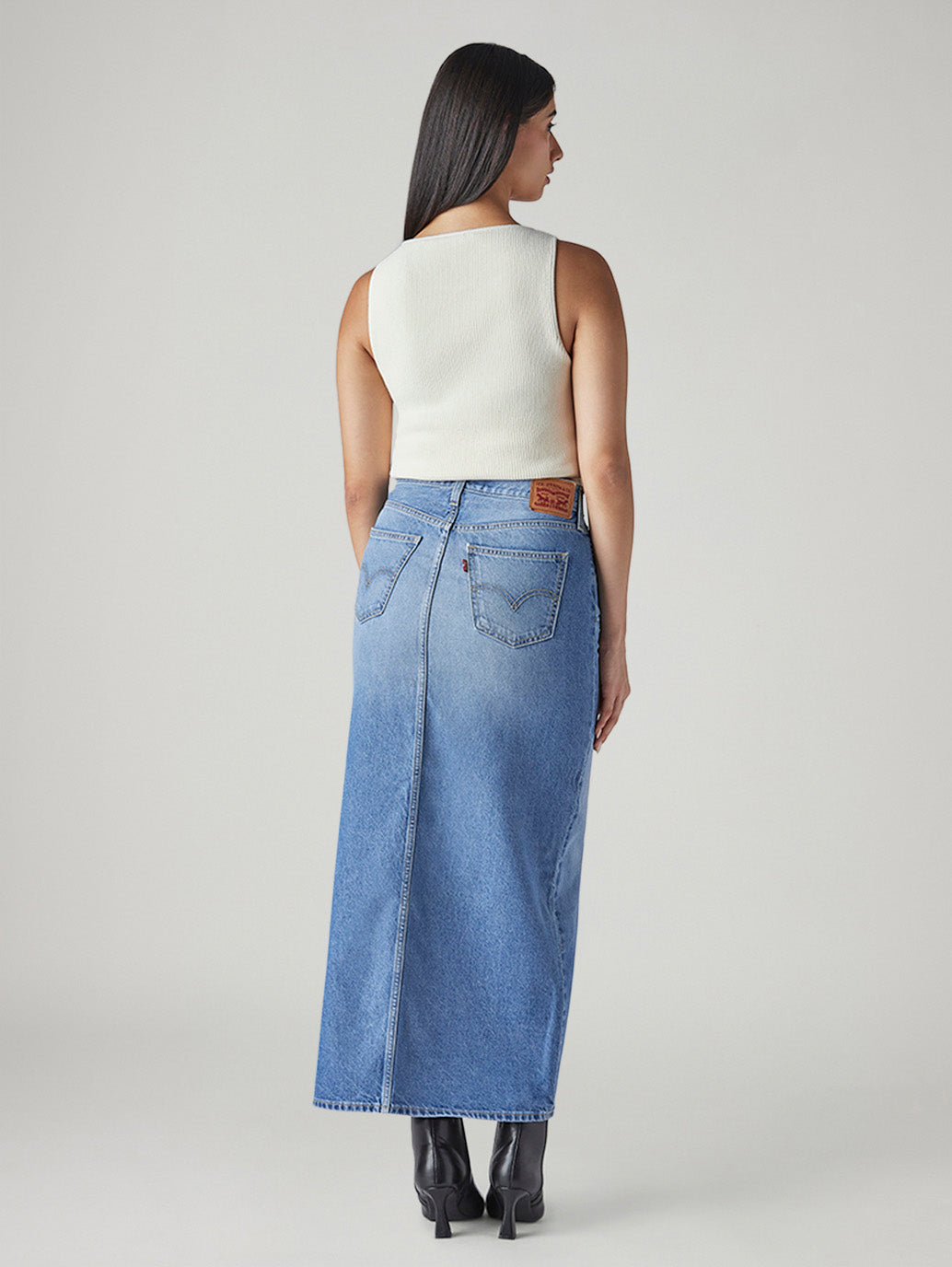 Women's Blue Regular Fit Mid Rise Skirt - Back View