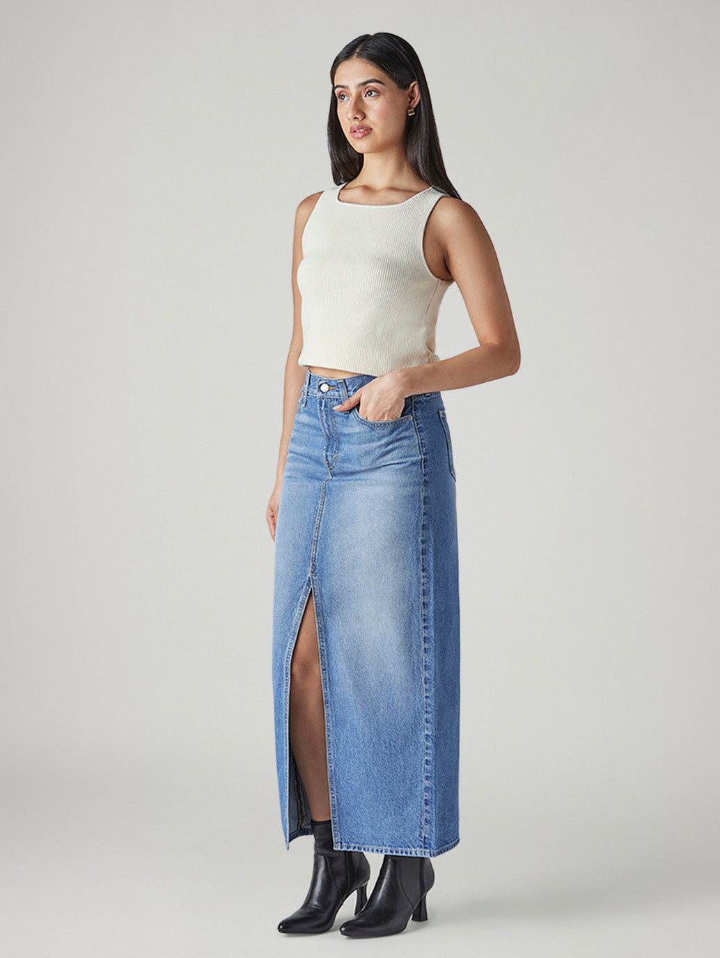 Women's Blue Regular Fit Mid Rise Skirt - Side View