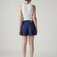 Women's Dark Indigo Regular Fit Mid Rise Pleated Mini Skirt - Back View