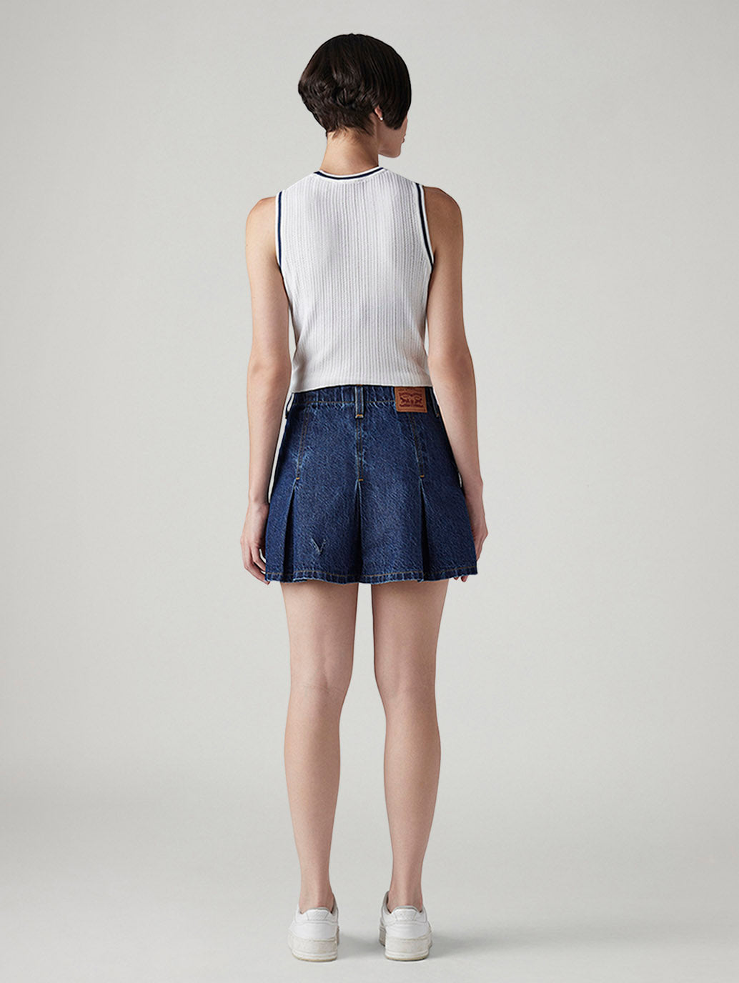 Women's Dark Indigo Regular Fit Mid Rise Pleated Mini Skirt - Back View