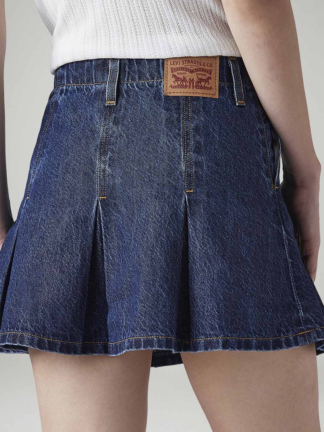 Women's Dark Indigo Regular Fit Mid Rise Pleated Mini Skirt - 20 View