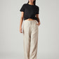 Women's Beige Loose Fit High Rise Linen Trousers - Styleshot View