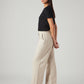 Women's Beige Loose Fit High Rise Linen Trousers - Side View