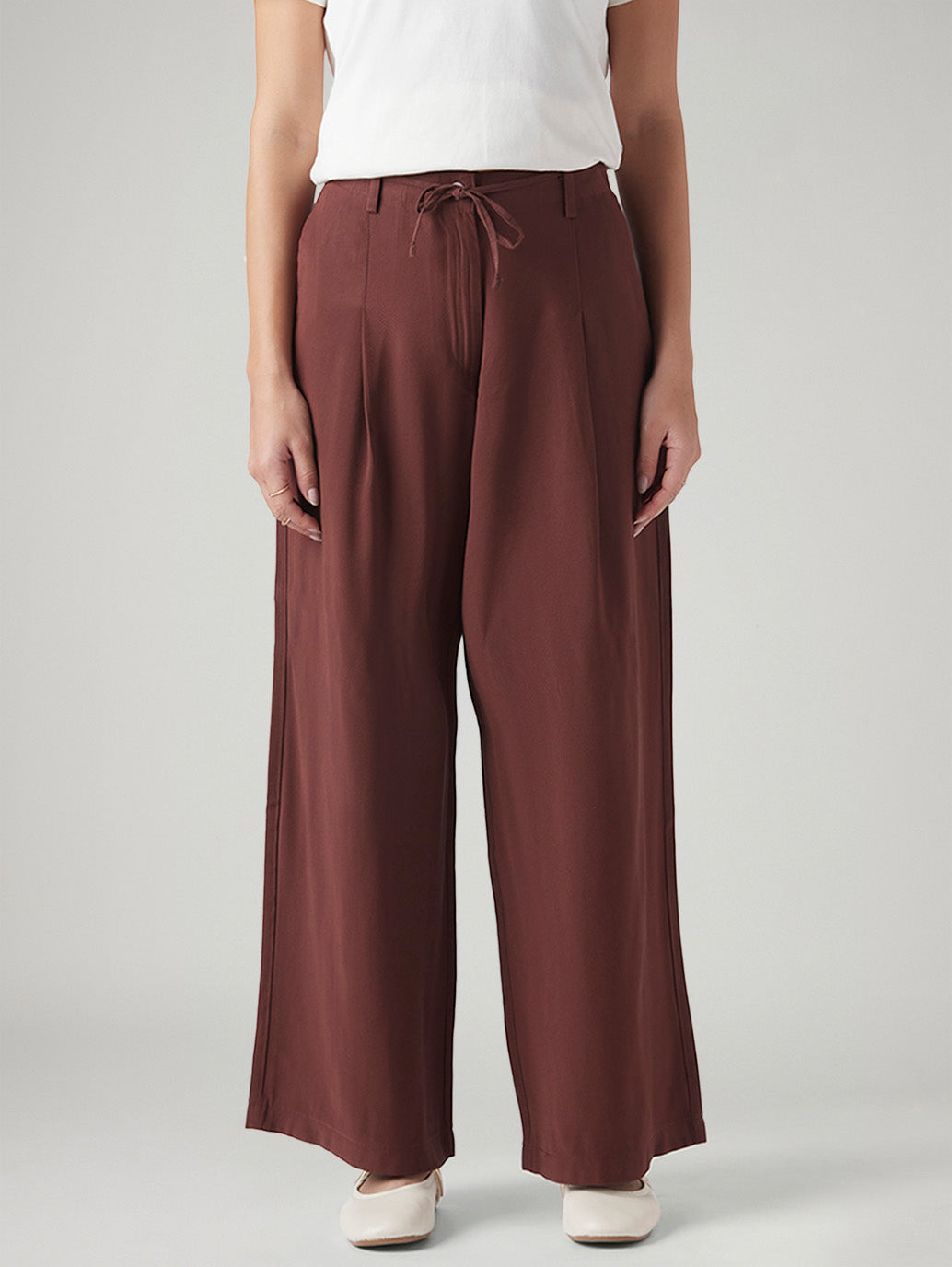 Women's XL Straight Loose Fit Mid Rise Trousers - Front View
