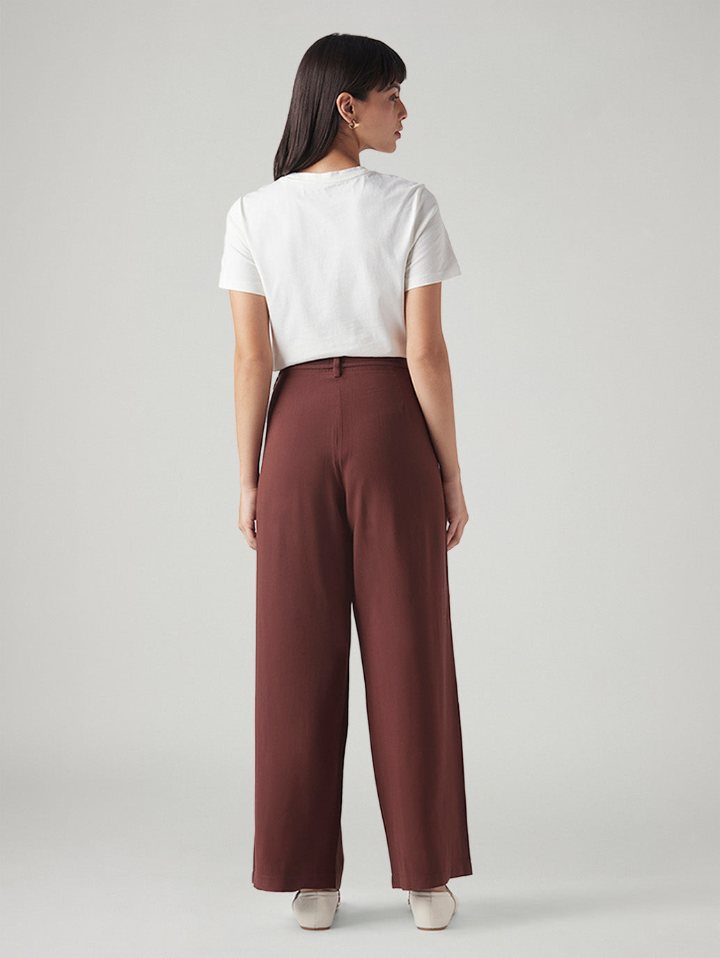 Women's XL Straight Loose Fit Mid Rise Trousers - Back View