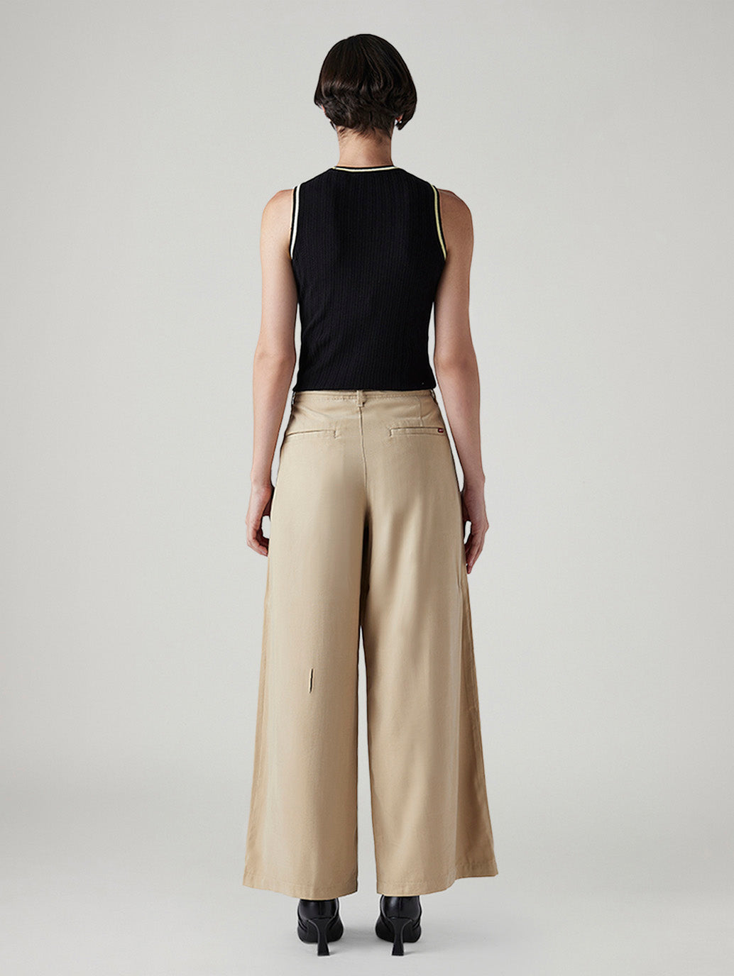 Women's Beige XL Straight Loose Fit Mid Rise Trousers - Back View