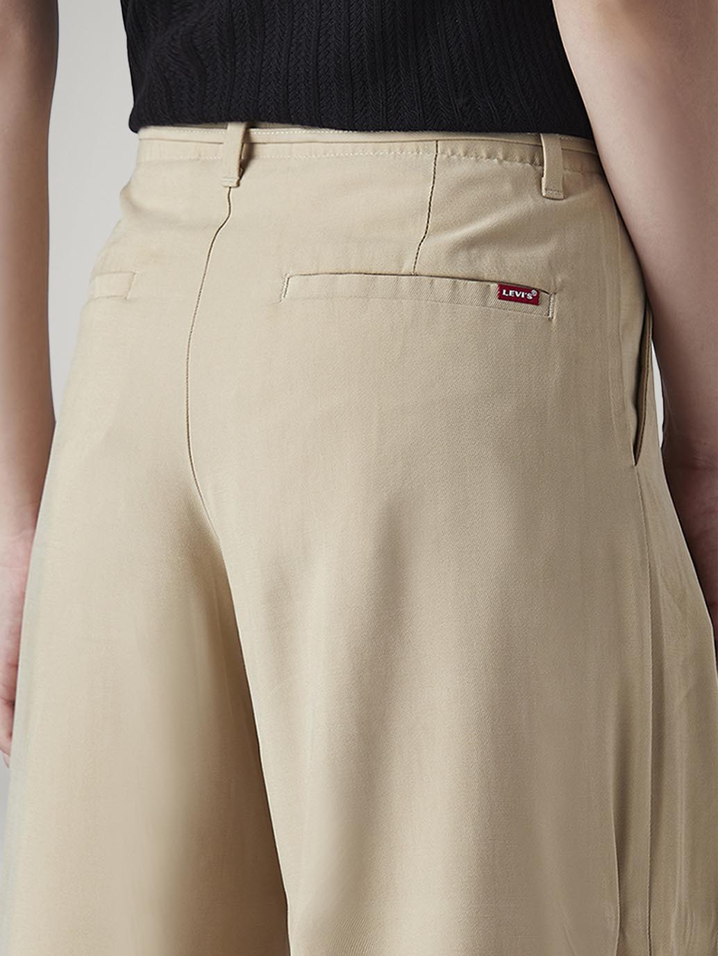 Women's Beige XL Straight Loose Fit Mid Rise Trousers - Detail View
