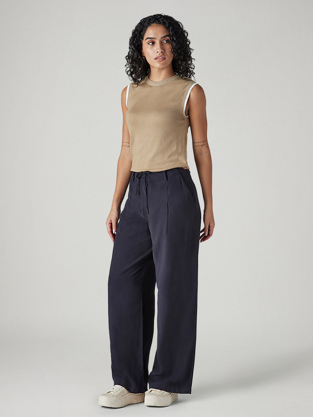 Women's Navy XL Straight Loose Fit Mid Rise Trousers - 20 View