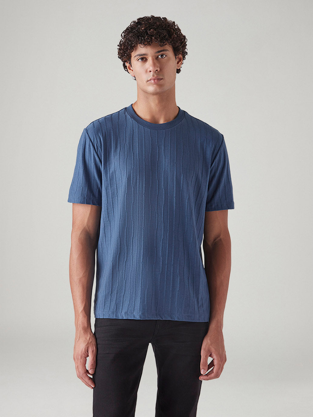 Men's Textured Regular Fit Jacquard T-Shirt - Front View