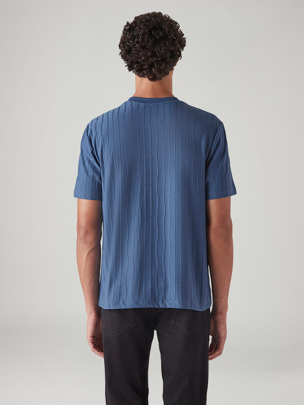 Men's Textured Regular Fit Jacquard T-Shirt - Back View