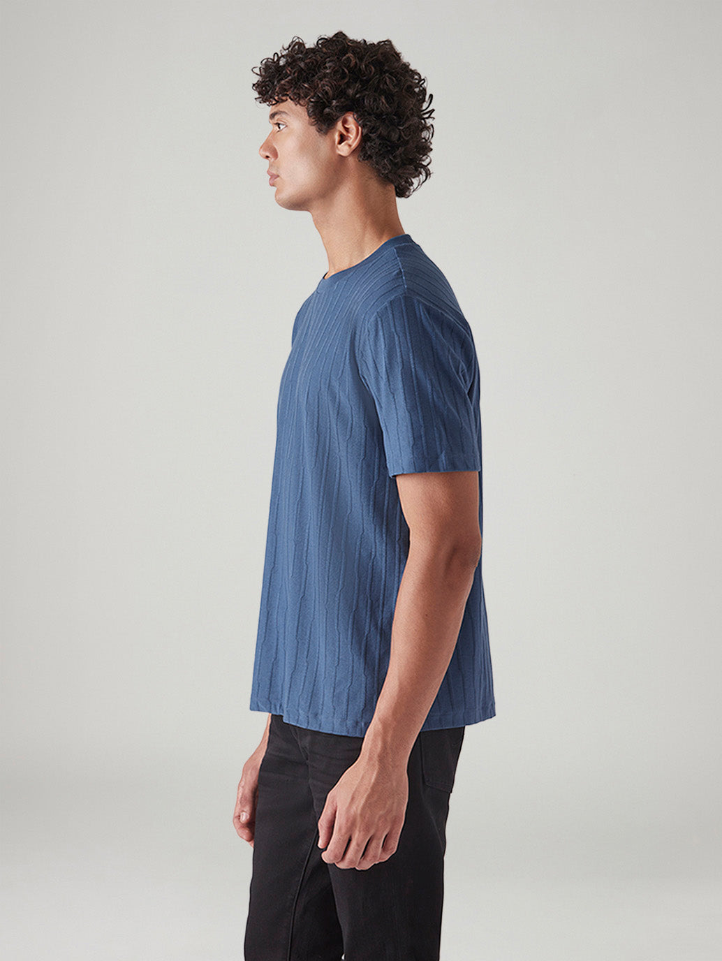 Men's Textured Regular Fit Jacquard T-Shirt - Side View