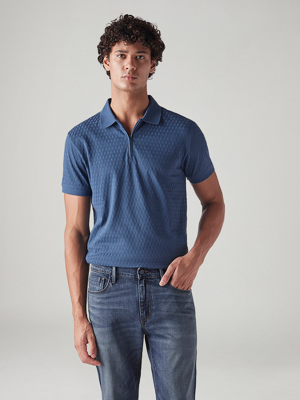 Men's Self Design Slim Fit Jacquard Polo T-Shirt