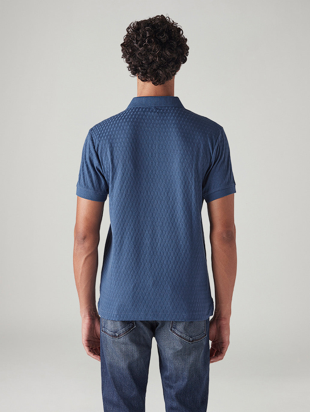 Men's Self Design Slim Fit Jacquard Polo T-Shirt - Back View