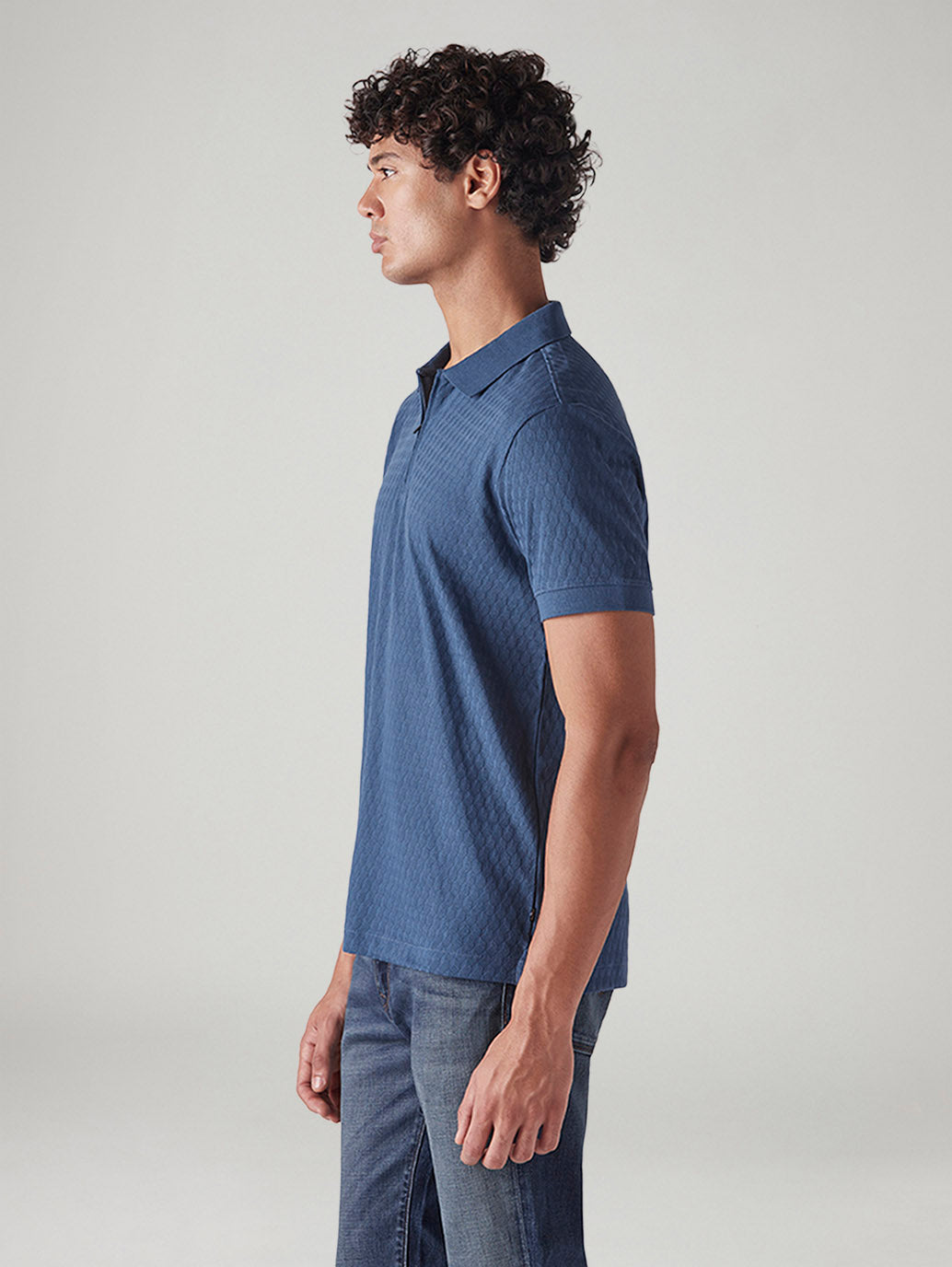 Men's Self Design Slim Fit Jacquard Polo T-Shirt - Side View