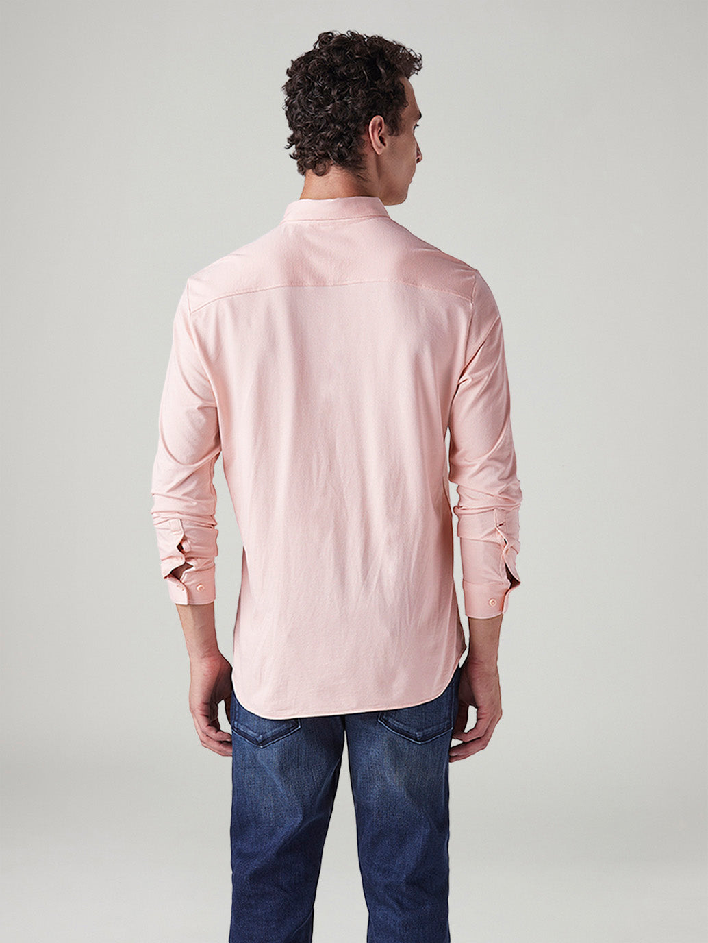 Men's Solid Light Pink Slim Fit Textured Shirt - Back View