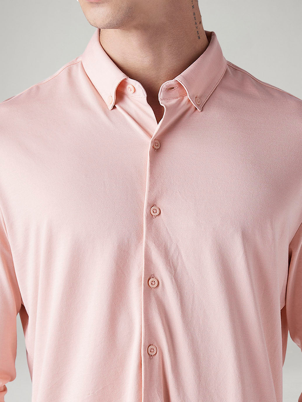 Men's Solid Light Pink Slim Fit Textured Shirt - Detail View