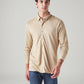 Men's Solid Beige Slim Fit Textured Shirt - Front View