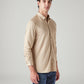 Men's Solid Beige Slim Fit Textured Shirt - Side View