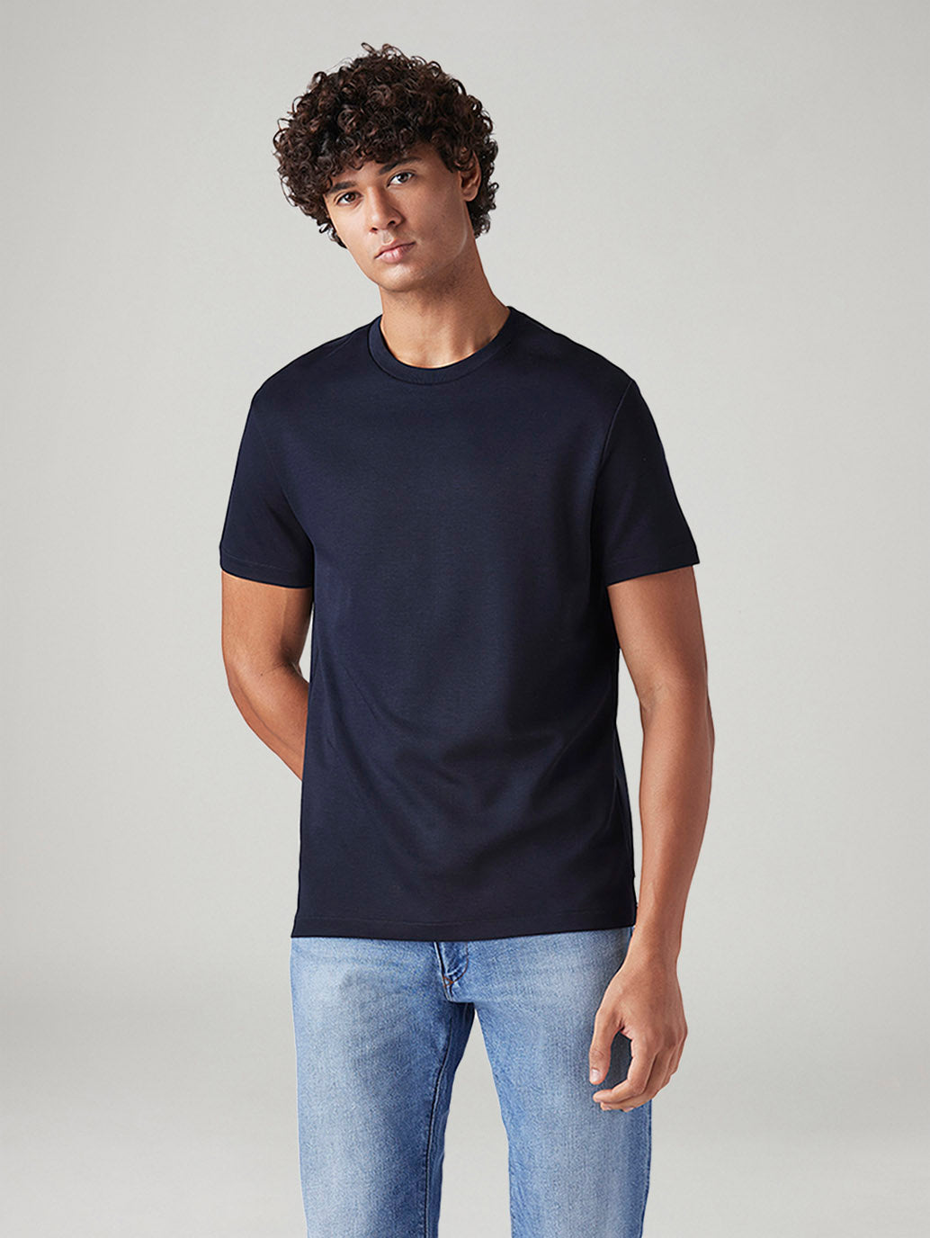 Men's Solid Regular Fit Interlock T-Shirt - Front View
