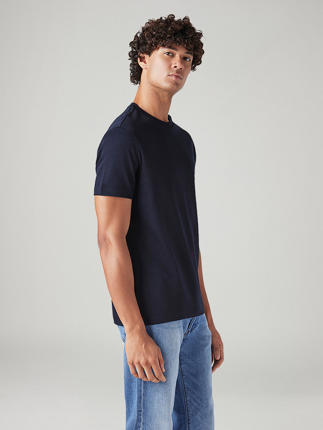 Men's Solid Regular Fit Interlock T-Shirt - Side View