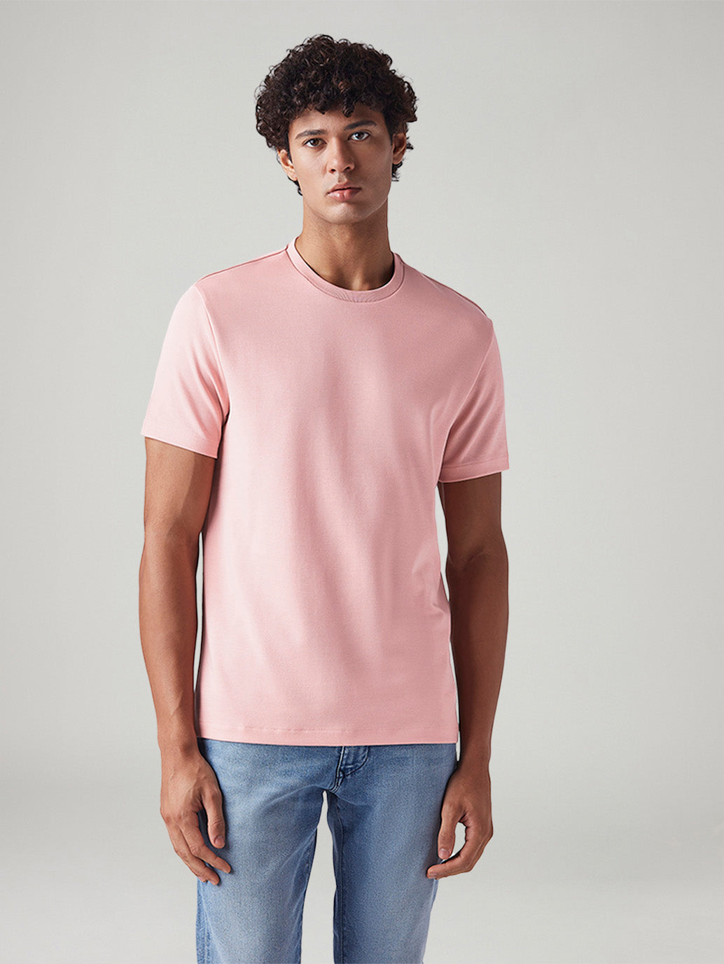 Men's Solid Regular Fit Interlock T-Shirt - Front View