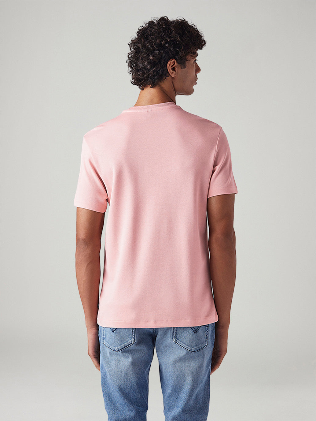 Men's Solid Regular Fit Interlock T-Shirt - Back View