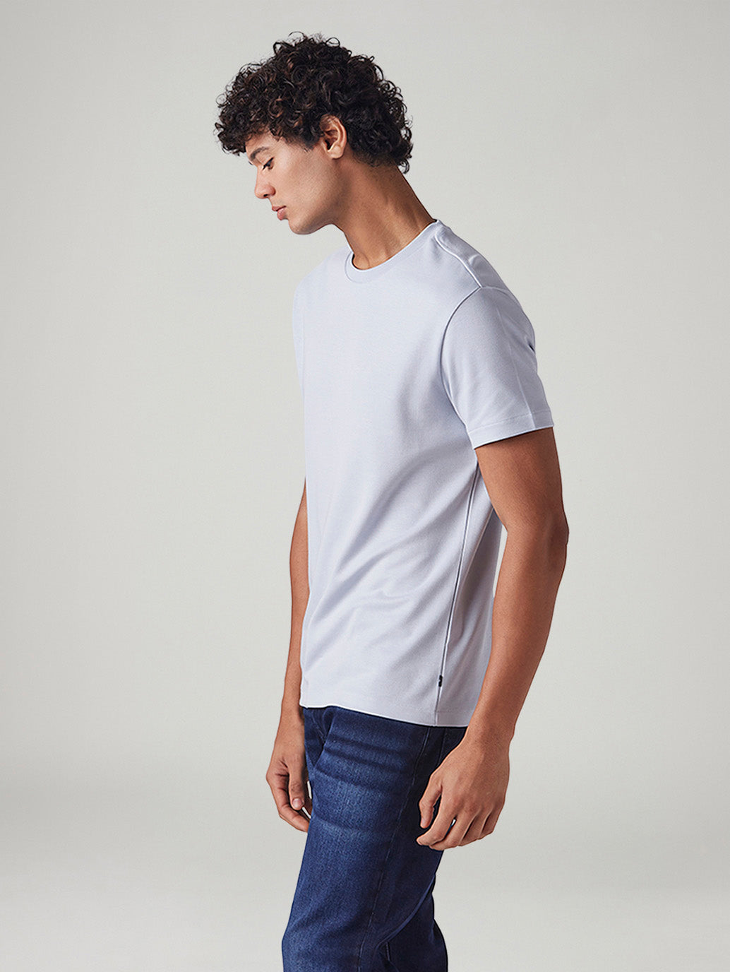 Men's Solid Regular Fit Interlock T-Shirt - Side View
