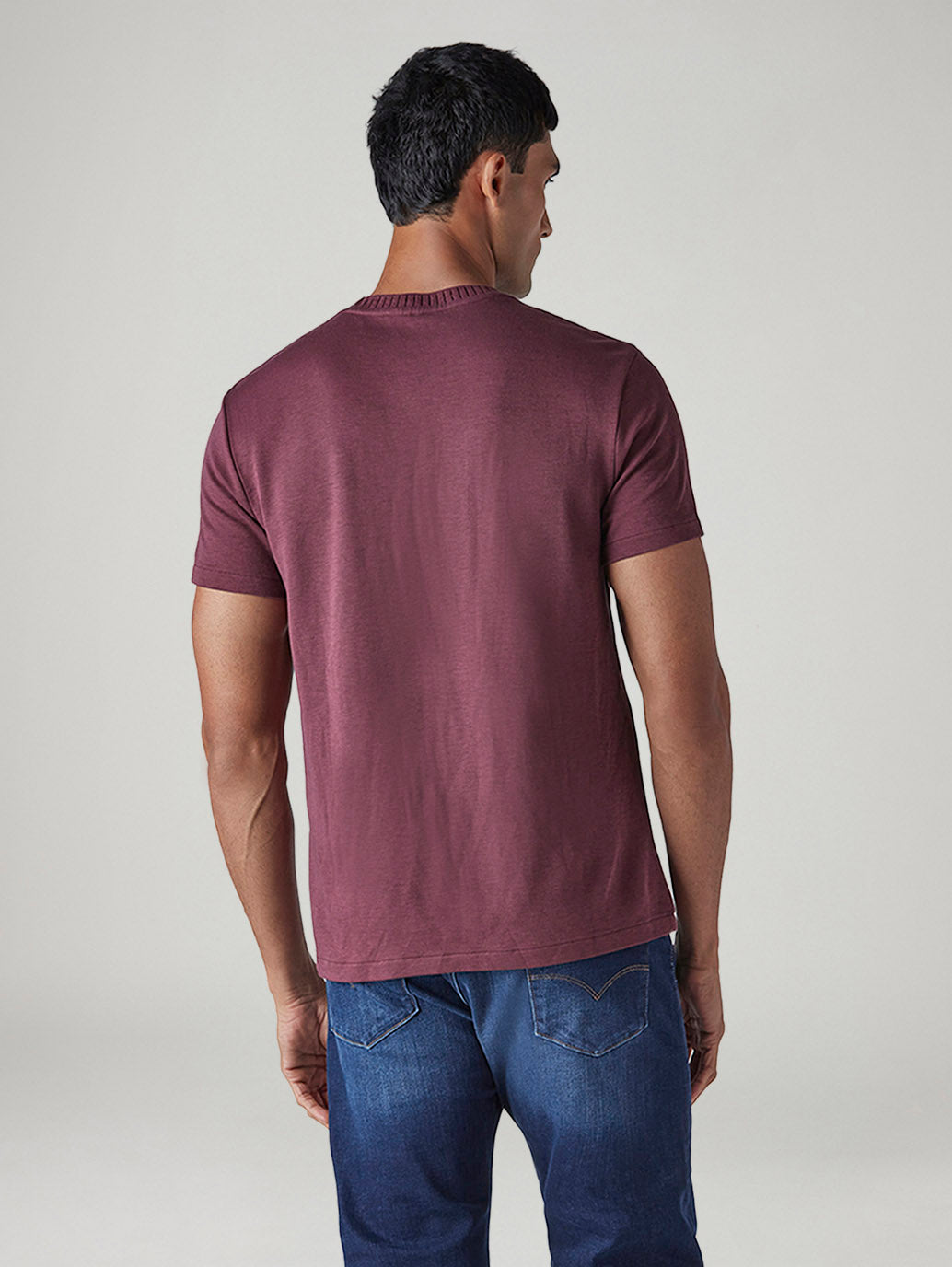Men's Solid Slim Fit Redloop Interlock T-Shirt - Back View