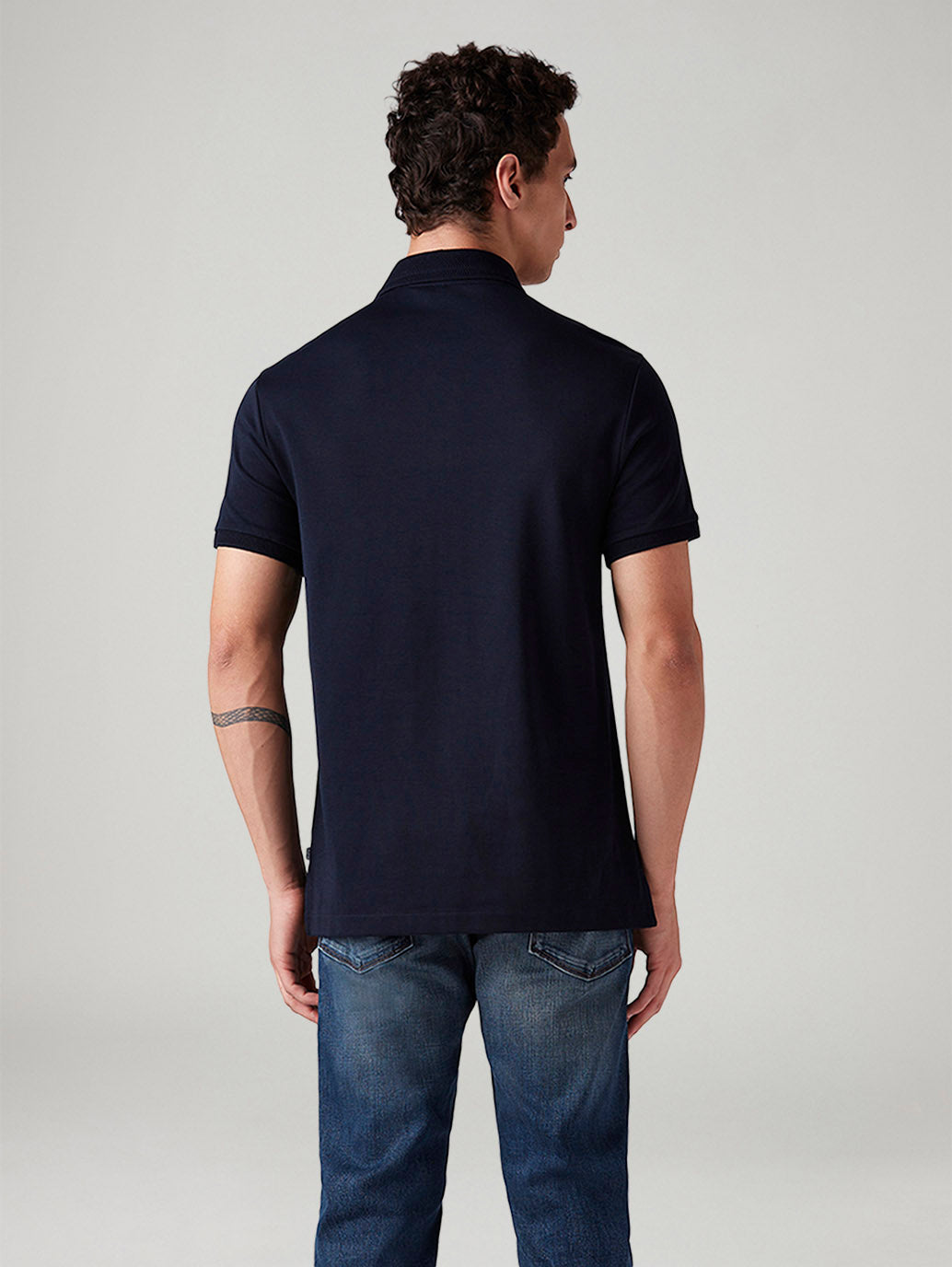 Men's Solid Slim Fit Polo T-Shirt - Back View
