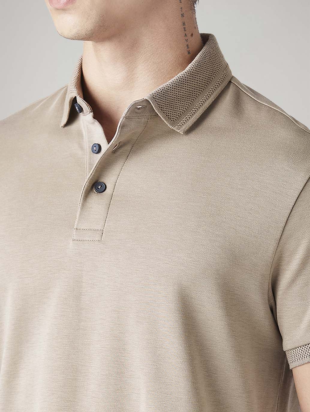 Men's Solid Slim Fit Polo T-Shirt - Detail View