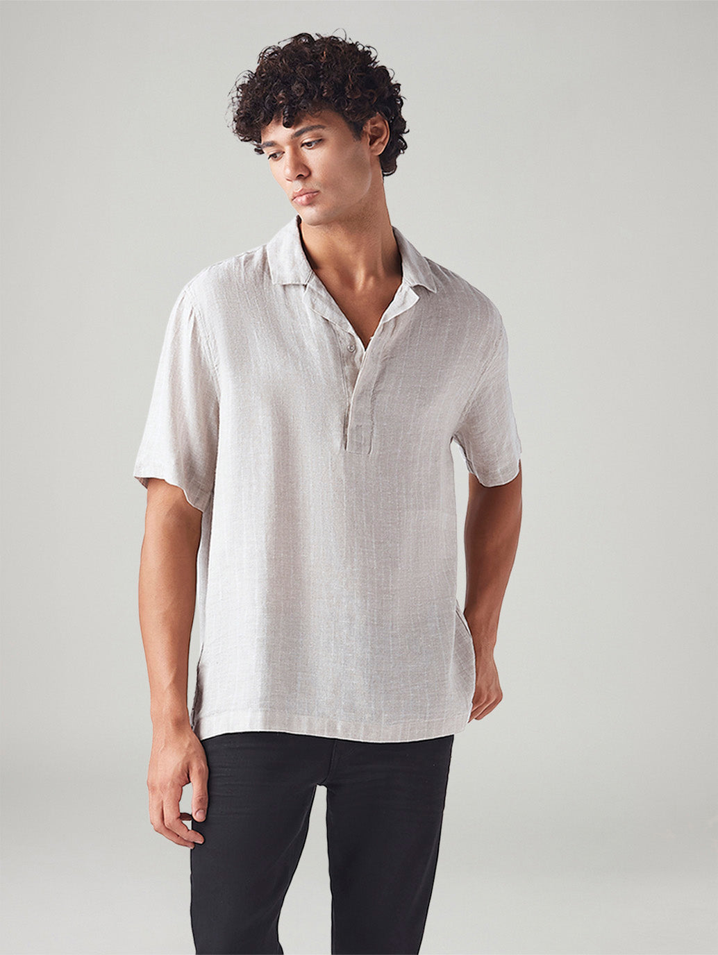Men's Solid Relaxed Fit Linen Shirt