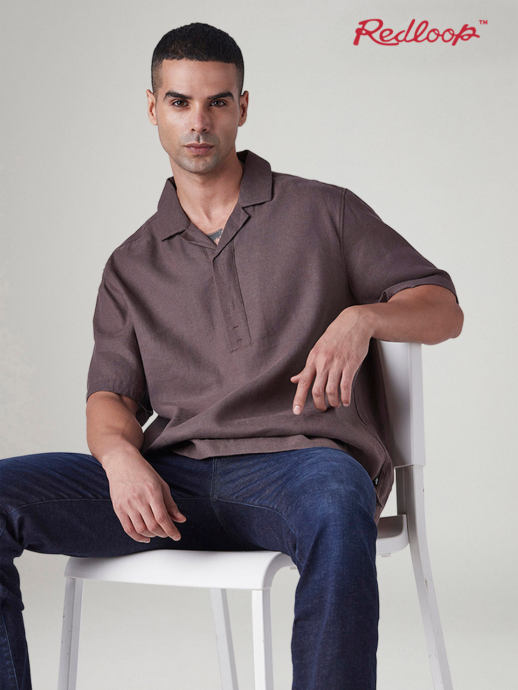 Men's Solid Loose Fit Resort Collar Redloop Shirt