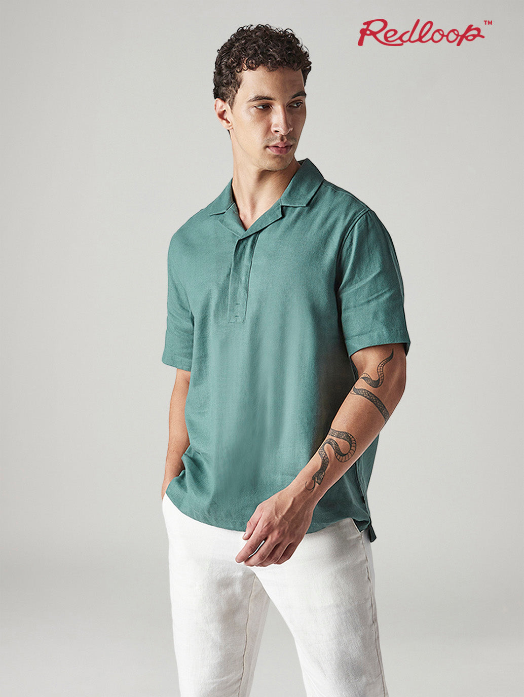 Men's Solid Loose Fit Resort Collar Redloop Shirt