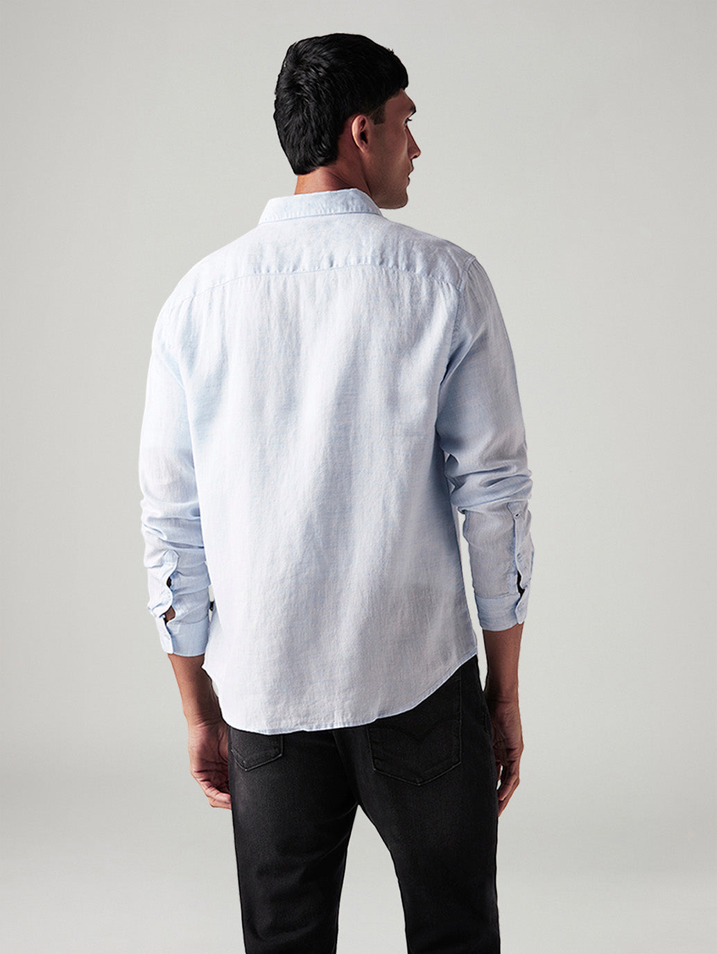 Men's Solid Slim Fit Linen Shirt - Back View