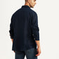 Men's Solid Navy Slim Fit Linen Shirt - Back View