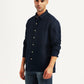 Men's Solid Navy Slim Fit Linen Shirt - Side View
