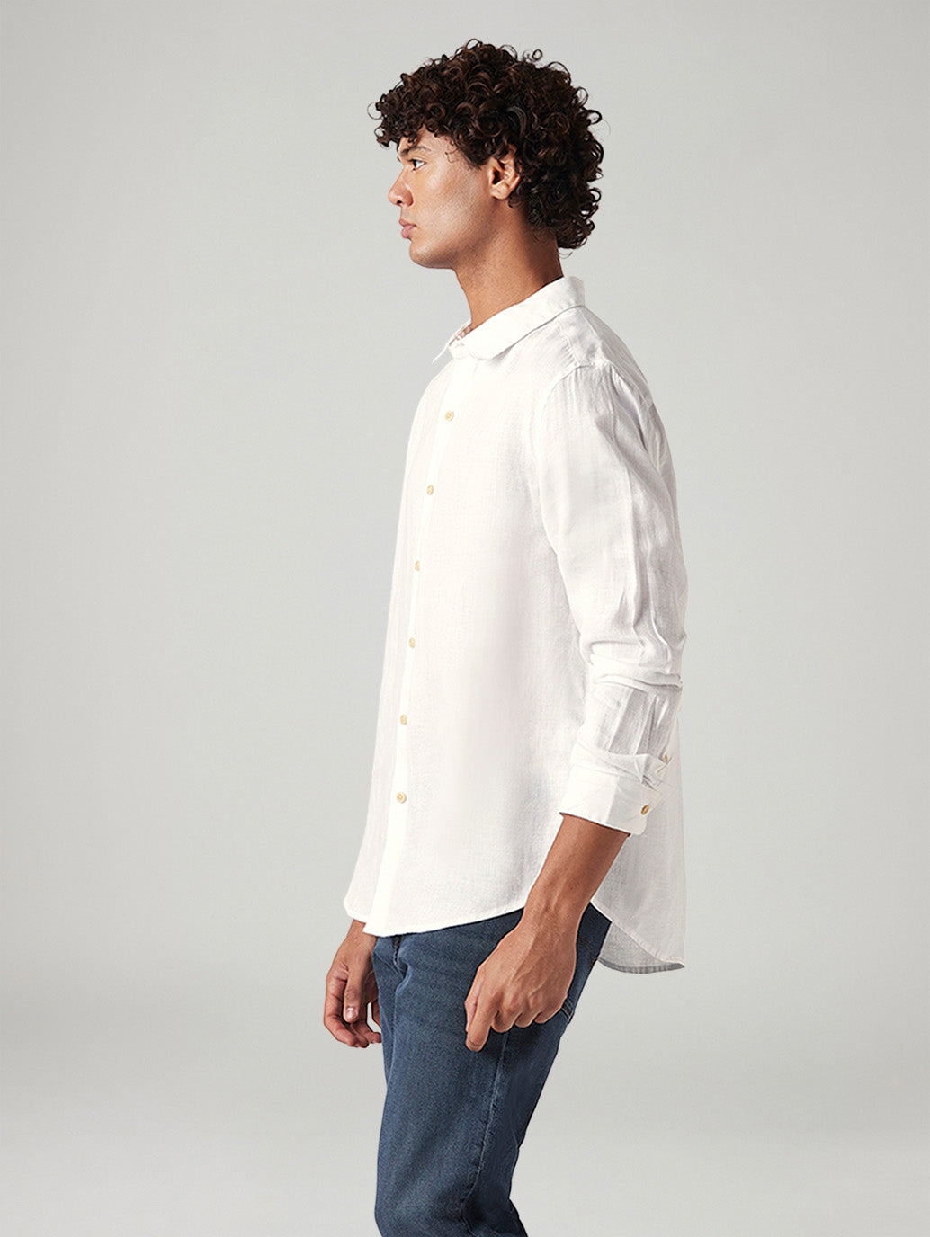 Men's Solid White Slim Fit Linen Shirt - e2163a12-e264-43c6-99a3-20e39ca88a7c View