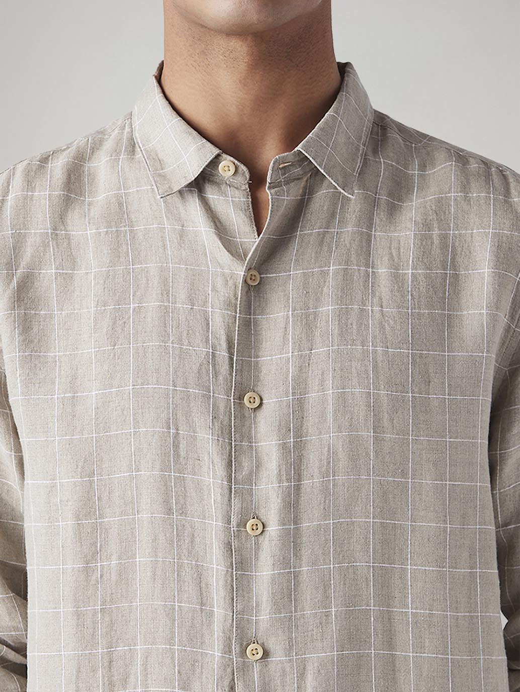 Men's Checkered Slim Fit Linen Shirt - Detail View