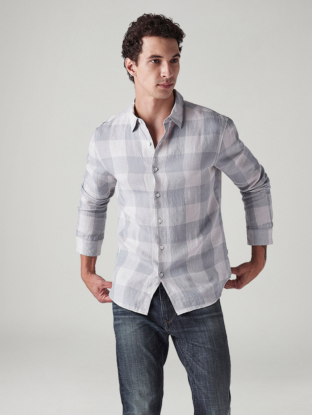 Men's Checkered Slim Fit Linen Shirt