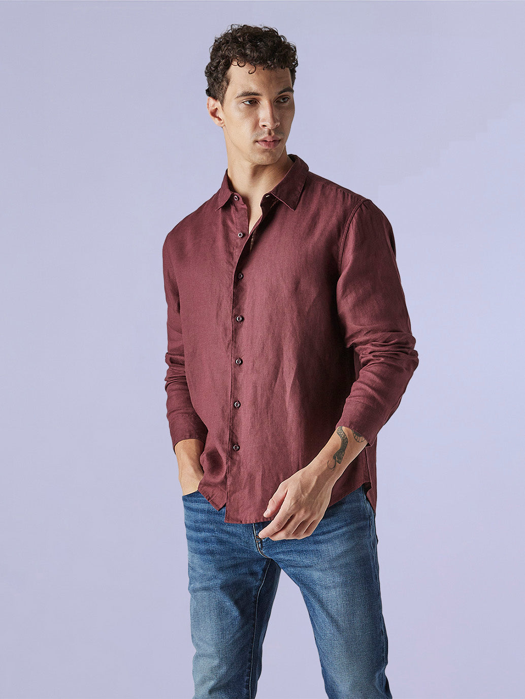 Men's Solid Slim Fit Linen Redloop Shirt