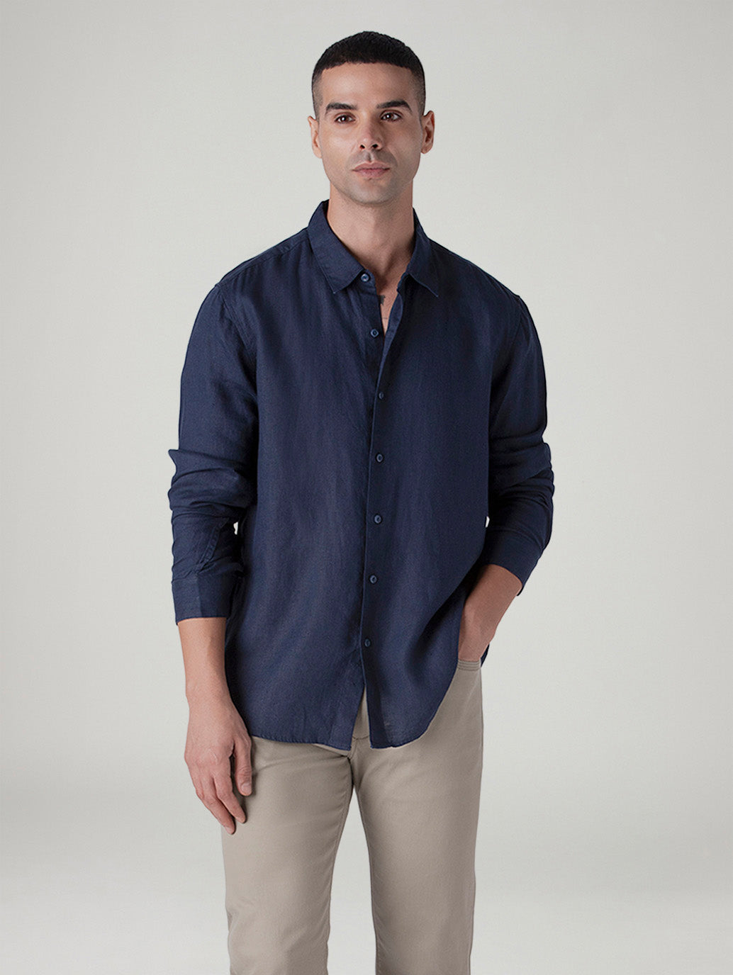 Men's Solid Slim Fit Linen Redloop Shirt